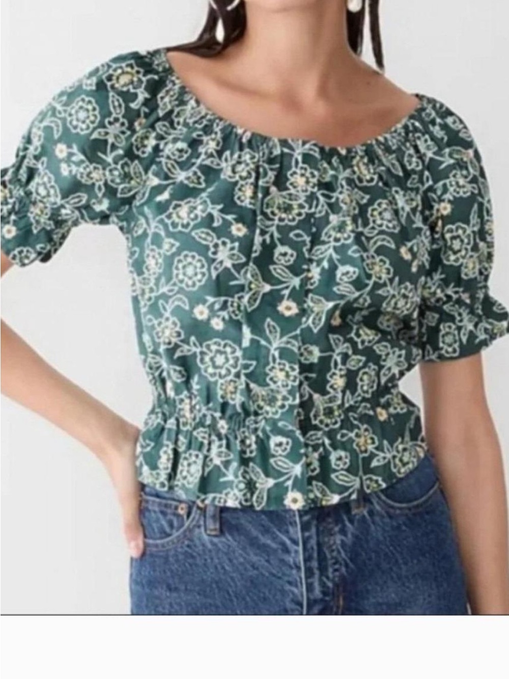 J.Crew Vintage Vines Cotton Floral Gathered Scoop Neck Blouse
